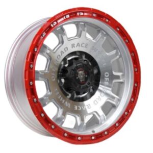 Aros 17x8.5 6x139.7 ET 0 CB 110.1 SILVER MACHINE FACE + RED LIP + RIVETS